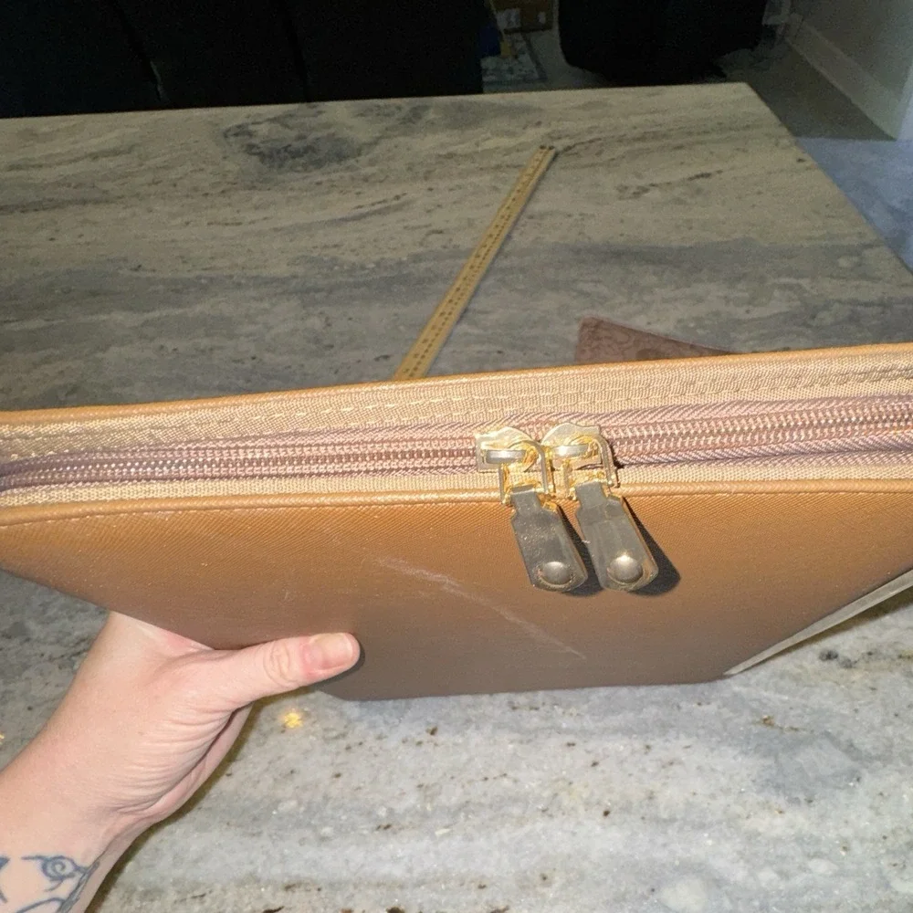 Blu Monaco Brown Vegan‎ Leather Portfolio Binder Full Zip Organizer Work Case